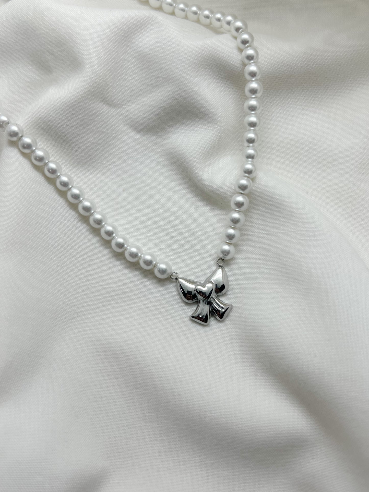 Collana Mini Bow Con Perle